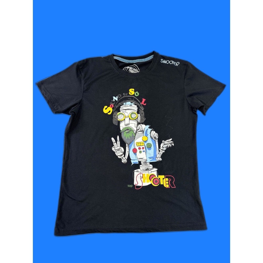 Shooter T Robot Streetwear Tee Xl M Black Cotton Graphic Crewneck